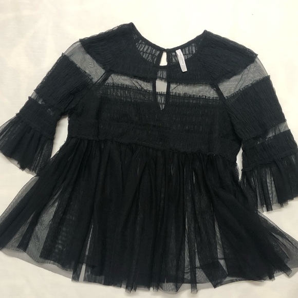 Zara Trafaluc Black Mesh smocked top - Picture 2 of 4